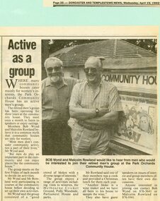 Photograph, Men's Group at Park Orchards Community House, with Bob Wynd and Malcolm Rowland. Doncaster and Templestowe News 15 April 1992