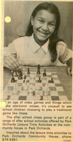 Newspaper, After school chess group at the Park Orchards Community House in 1985