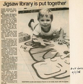 Newspaper, Jigsaw library at the Park Orchards Community House. Doncaster and Templestowe News 5 November 1985