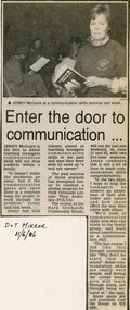 Newspaper, Communication skills course at Park Orchards Community House, with tutor Jenny McGuick. Doncaster and Templestowe Mirror, 11 June 1986