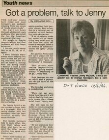 Newspaper, Communication skills workshop at Park Orchards Community House with trainer Jenny McGuick. Doncaster and Templestowe News, 17 June 1986