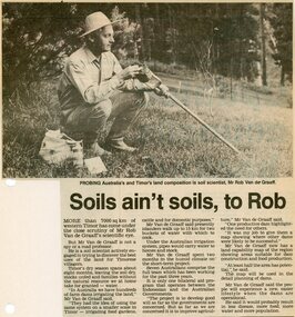 Newspaper, Park Orchards Community House tutor, Robert Van de Graaff, talking about soil science. Circa 1986