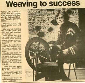 Newspaper, Wool turning classes at Park Orchards Community House with tutor Sandra Waugh. Circa 1986