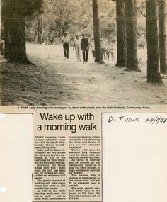 Newspaper, Walking class at Park Orchards Community House. Doncaster and Templestowe News 27 January 1987