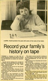 Newspaper, Letter-writing class at Park Orchards Community House with tutor Laurel Hewitt. Doncaster and Templestowe News 3 March 1987
