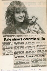 Newspaper, Ceramics classes at Park Orchards Community House with instructor Kate Griffiths.  Doncaster and Templestowe News 18 August 1987