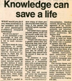 Newspaper, St Johns course at Park Orchards Community House.  1987