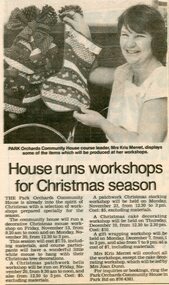 Newspaper, Christmas craft course at Park Orchards Community House, by Kris Merret.  Doncaster and Templestowe News 27 October 1987