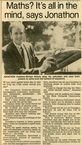 Newspaper, Math classes at Park Orchards Community House with tutor Jonathon Crabtree-Morton.  1988
