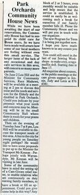 Newspaper, Race Mathews, Minister for Community Services, and others at Park Orchards Community House.   The Local Paper June 1988