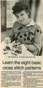 Newspaper, Cross-stitching course at Park Orchards Community House with tutor Pam Vandernberg.   Doncaster and Templestowe News 21 August 1988