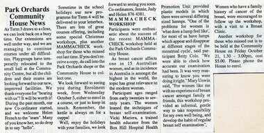 Newspaper, Term 3 summary of courses at Park Orchards Community House.    The Local Paper Sept 1988