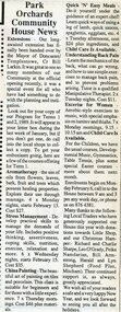 Newspaper, Community news at Park Orchards Community House, extensions and courses. The Local Paper January 1988