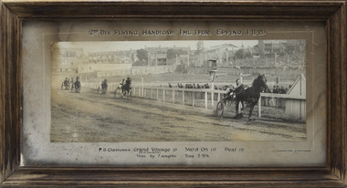 Photograph - Framed photo finish, Croughton & Ward, Grand Voyage, Paddy Glasheen, 1921 Flying Handicap, Epping,  NSW, 1 November 1921