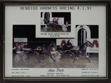 Photograph - Framed photo finish, Greg Matthews Photo, Aim First, 4 January 1991