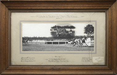 Photograph - Wooden framed photo finish, Akers & Co, Cooraminta, 26 August 1937