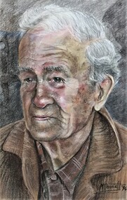 painting, Maggie Dannatt, Portrait of Joe Lamb of Raglan by Maggie Dannatt, 1994
