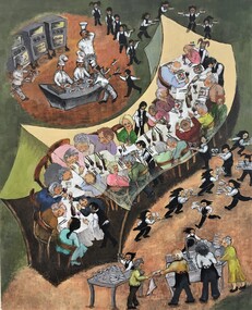 painting, Maggie Barnes-Oaks, Longest Lunch by Maggie Barnes-Oaks