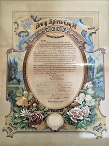Hand painted record, Address to Councillor Henry Spiers, c1896