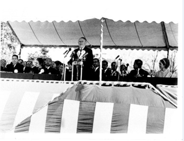 Photograph, Sir Ludwig Guttmann at opening ceremony of 1964 Paralympic Games in Tokyo, 1964