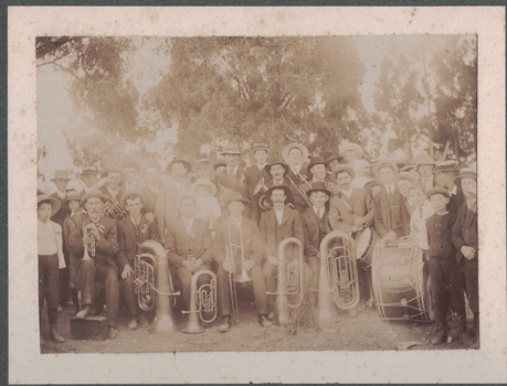 Band members with their brass instruments.