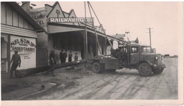 Erection of power pole, Sussex Street, Linton, 1939