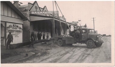 Erection of power pole, Sussex Street, Linton, 1939