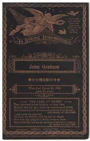 Memorial card for John Graham, Blacksmith, Linton.