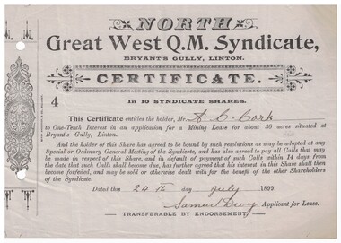 Mining lease certificate, Linton.