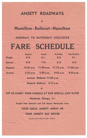 Fares and timetable for Ansett Roadways.