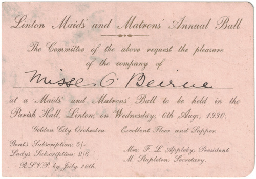 Cream card invitation to a ball.