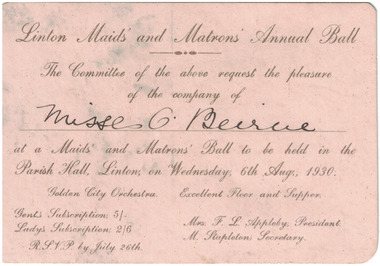 Cream card invitation to a ball.