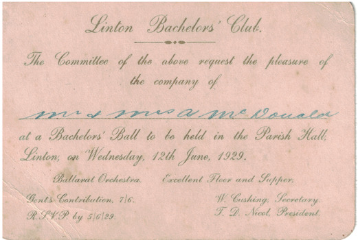 Cream card invitation for a ball.