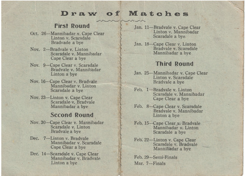 Fixture, programme for tennis matches.