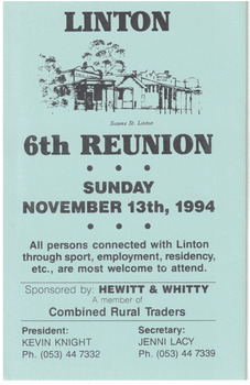 Green card reunion programme with black printed text.