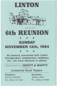 Green card reunion programme with black printed text.
