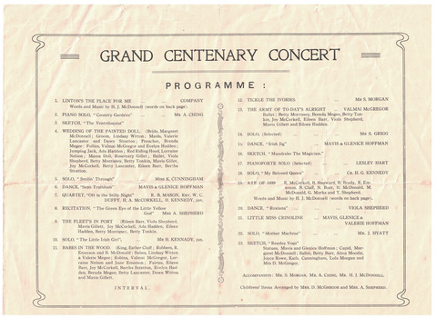 Programme for Linton Centenary Concert, 1939