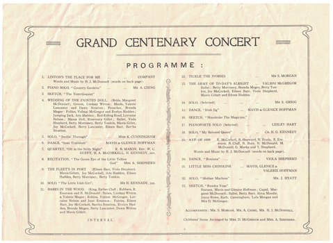 Programme for Linton Centenary Concert, 1939