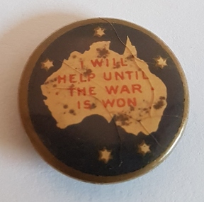 Round badge with map of Australia, World War I.