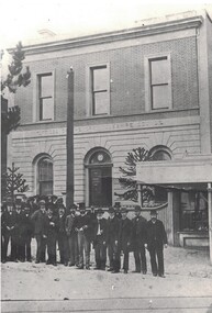 Photograph, Grenville Shire Councillors and council officers outside first Council offices at Linton, 1880s