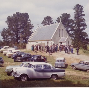 People outside a church.