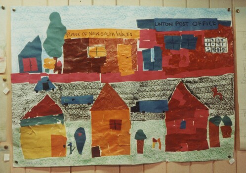 School pupil art work displayed in an exhibition.