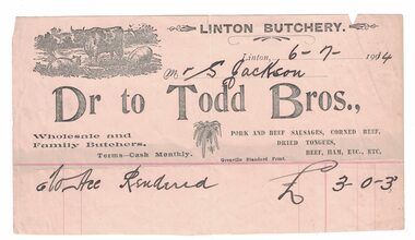 Receipt, GRENVILLE STANDARD PRINT, Todd Bros, 1914