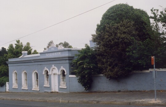 Blue painted building.