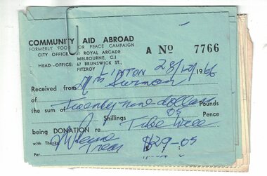 Receipt, Community Aid Abroad receipts, 1966-1969
