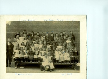 Photograph, Linton school pupils, girls  c.1904-05, with head teacher Mr Horan