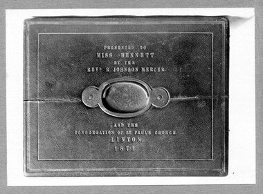 Photograph, Photograph of  lid of writing box presented to Miss Elizabeth Bennett, 1873