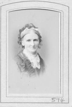 Sepia portrait of a lady wearing decorated top lace fichu at throat.