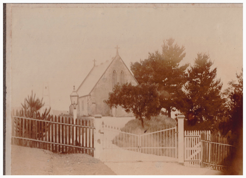 Sepia image of a church.