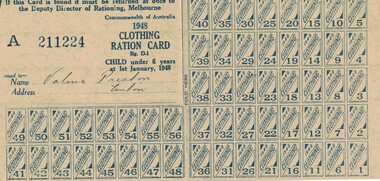 Ration card, Ration Card, Clothing, 1948